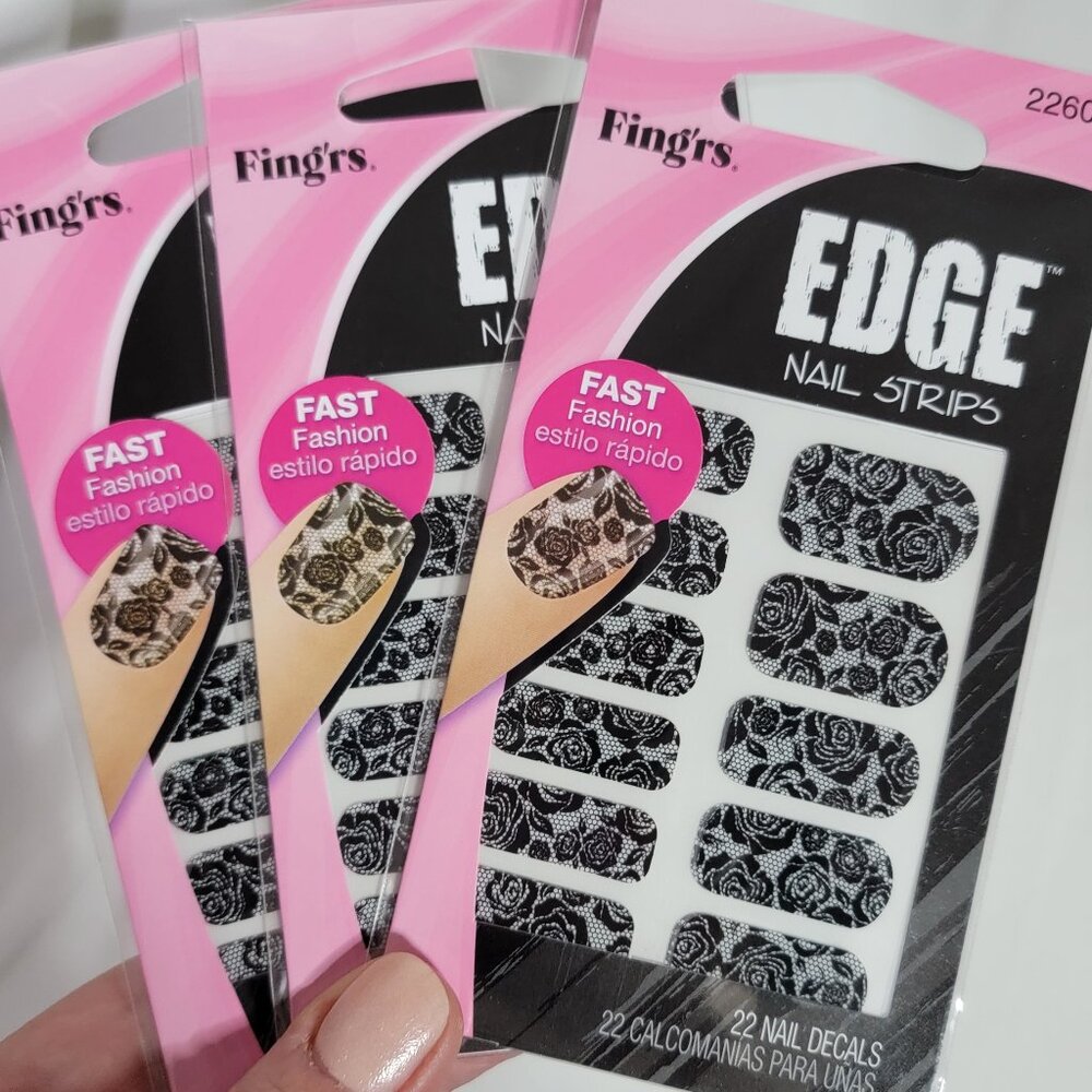 3 Pack BUNDLE 22 Count in Each, Black & White Flower Print Nail Strips